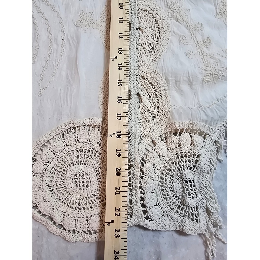 POL Womens Cream Crochet Embroidered Fringe Boho Gauze Top One Size - Picture 9 of 10